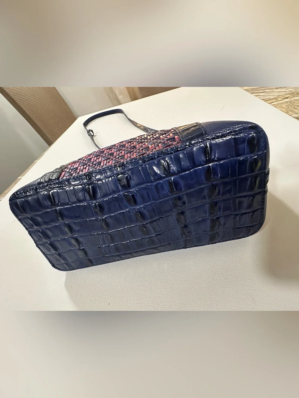 Brahmin Special Edition Navy Croc & Metallic Woven Crossbody Pristine Condition